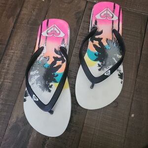 Quicksilver Sunset Palm Flip Flops Size 6